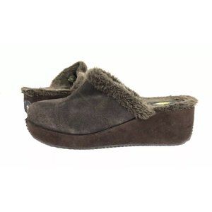 Volatile Brown Suede Fur Lined Slip On Wedge Clogs Mules Size 9